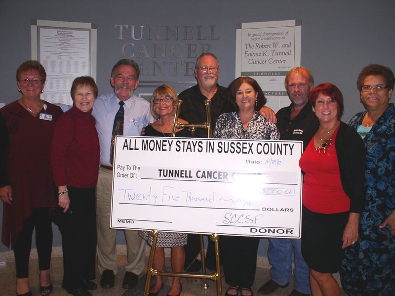 Pictured here are left to right: Cherri Rich, Executive Director Tunnell Cancer Center; Jackie Sopa, SCCSF committee member; Frank Shade, SCCSF committee member; Kathy Connell, SCCSF committee member; Neal Kubala, SCCSF committee member and Manager of Radiology - Beebe Health Campus; Vera Wright, SCCSF committee member; Kenny Hopkins, SCCSF committee member; Bevann Kubala, SCCSF committee member and nurse at Tunnell Cancer Center; and Betty Streett, SCCSF committee member.