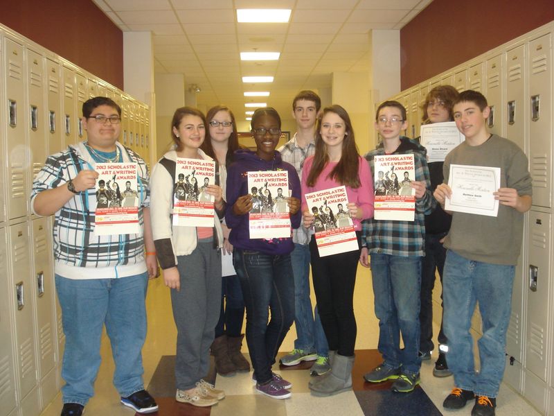 Mariner Middle School students received recognition for their writing recently in the 2013 Scholastic Art & Writing Contest. Pictured (l-r) are Demetrius Hoffman, Iseabal Cryne, Allie Mechlinksi, Alvina Afrifa, David Collard, Rebecca Rowe, Nicholas Voyce, Shane Minard and Matthew Cole Smith. SOURCE SUBMITTED
