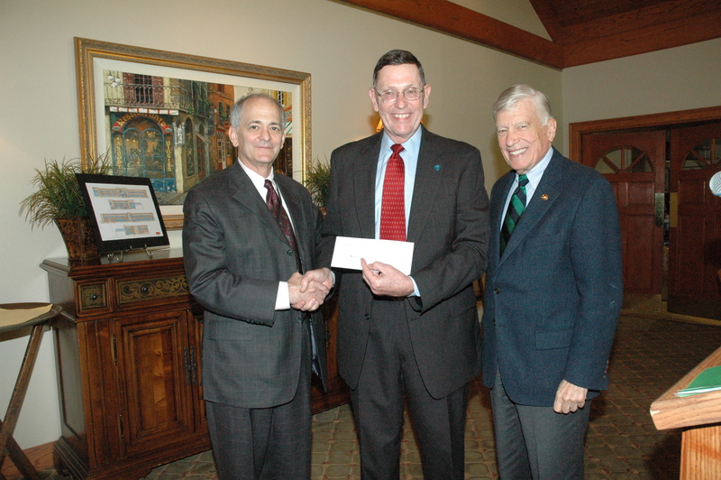 Pictured during the check presentation at Beebe Medical Center Auxiliary’s Annual Membership Luncheon on May 1 at Kings Creek Country Club are (l-r) Jeff Fried, Beebe Medical Center president and CEO; Mike Clemmer, Beebe Auxiliary president; and Judge Bill Lee, chairman, Beebe Medical Center Board of Directors. SOURCE SUBMITTED