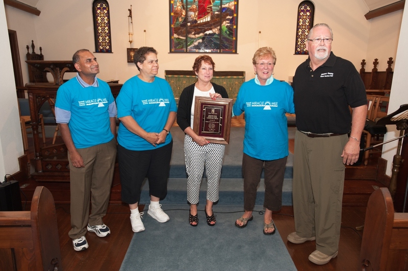 The Spirit of Hope Caregivers Award was presented to the Sussex County Cancer Survivors Fund (SCCSF) at the recent Miracle Mile event. Pictured here, left to right are: Dr. Srihari Peri, Medical Director of Medical Oncology at Beebe Medical Center; Betty Streett, a member of SCCSF; Bevann Kubala, member of SCCSF and a nurse at Tunnell Cancer Center; Cherrie Rich, Executive Director of Oncology Services at Beebe Medical Center; and Neal Kubala, a member of SCCSF and a member of Beebe Imaging. BY SCOTT NATHAN