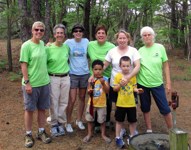 Volunteer on Vacation members gather at Cape Henlopen State Park to lend a hand on National Trails Day. Shown in back (l-r) are Debbie Woods, Barb Antlitz, Susan Pawlikowski, Leslie Sinclair, Jenn Harpel and Sue Goudy; in front are young helpers Kamal Addo and Jason Harpel-Rickards. SOURCE SUBMITTED