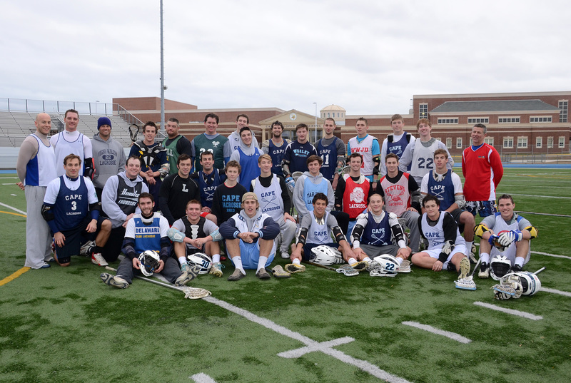 Past and future men's lacrosse stars met on the Legends Stadium turf for the annual Turkey Bowl pickup lacrosse game. Shown are in back (l-r) Dave Mushrush, Spencer Steele, Jack Lingo, Charlie Burton, Burley Hopkins, Jim Derrick, Will Clampett, Hunter Dailey, Ian Stewart, Scott Brozey, Mark Tappan, Josh Byrd, Brandt Lookup, Cory Kreis and Clint Phillips; in middle row, Brian Riggin, Franc Cook, James Cook, Bryan Mack, Brenden Kane, Chris Argo, Austin MacCoy, Matt Kane, Andrew Scrutchfield and Todd Keen; in front, Alex Albanese, Sean Sheehan, Grant Gillan, Michael Hopkins, Blake Mann, A.J. Marshall and Garrett Becker. BY DAN COOK