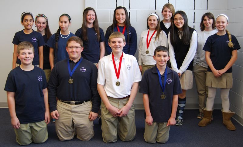 Sussex County Science Fair participants include in back (l-r) Rishika Patel, Seaford; Kathryn Donati, Seaford; Lily Smith, Milton; Kira Short, Georgetown; Mia Kwan, Lewes; Mya Donaway, Millsboro; Kyra Cutsail, Laurel; Antonia DeBastiani, Lewes; Becky Trader, Bridgeville; and Erin Cannon, Milton. In front are Mason Conley, Milford; Cohen Davis, Seaford; Colden Fees, Seaford; and Nicholas Whaley, Laurel. SOURCE SUBMITTED