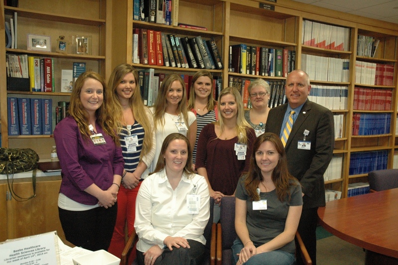 Shown here are, left to right, standing: Chloe Charlsen, First Year; Jillian Gamble, Senior; Thomasina Roe, Senior; Brynn Thompson, First year; Alexa Colegrove, Senior; Dawn Crouch, First year and Tom Protack, Director of Development for the Beebe Medical Foundation; Seated, Jill Petrone, Senior; and Christina Hanna, First Year