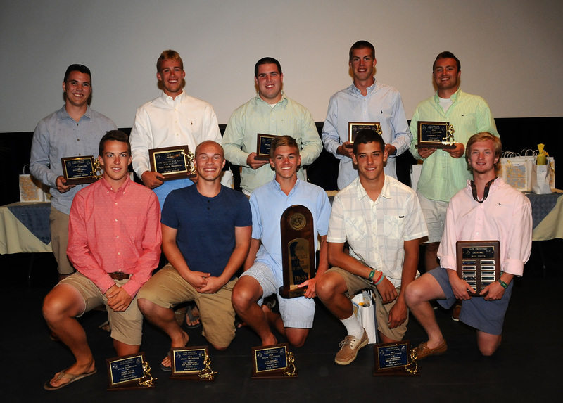 Varsity team award winners are in back (l-r) Garrett Becker, Team Sportsmanship; Grant Gillan, Team MVP; Thomas Ott, Defensive MVP; Todd Keen, Offensive MVP; and Luke Benson, Offensive MVP. In front are Charlie Burton, Steve Smith Spirit Award; Blake Mann, Tim Mahoney Big Game Award; Kyle Orton, Lou Norbeck Unsung Hero Award; Michael Hopkins, Rob Schroeder Most Improved Award; and Nate Katurakes, Iron Viking Award. BY DAN COOK