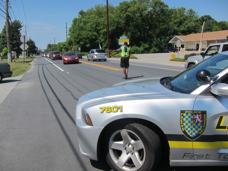 Traffic on Savannah Road and Kings Highway have been backed up all the way to Route 1 on Saturday morning with drivers making their way into Lewes for at least four different simultaneous events. Police officers has to station themselves at three different intersections to divert traffic and keep it moving. BY DENNIS FORNEY