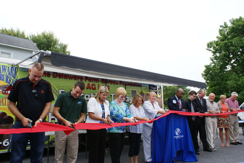 Cutting the ribbon for the Delaware Farm Bureau Foundation's Ag Lab are (l-r) Sen. Brian Pettyjohn, R-Georgetown; Jeremey Tucker, Delaware Electric Co-op; Sabrina Freiberg, Nationwide Insurance; Kitty Holtz; Laura Hill; Pam Bakerian, executive director, Delaware Farm Bureau Foundation; Greg Moore; Nathan Truitt, Office of U.S. Sen. Tom Carper; George Krupanski, CEO/president, Boys and Girls Clubs of Delaware; Ed Lester; Karen McGrath, Office of U.S. Sen. Tom Carper; and Delaware Secretary of Agriculture Ed Kee. SOURCE SUBMITTED