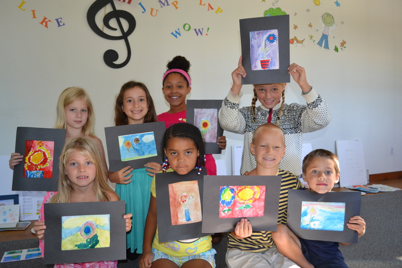 Keenote Music Studio includes art and dance in its classes. In the summer workshop, The Sound of Music, students show the watercolors they created. In back (l-r) are Samantha Cornell, Lila Schmidt, Candace Anderson and Lily Border; in front are Katelyn Young, Hannah Perkins, Tripp Border, and Devin Young. SOURCE SUBMITTED
