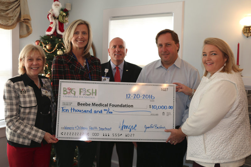 Shown are (l-r) Judy L. Aliquo, president and CEO of Beebe Medical Foundation; Bridget Buckaloo, MSN, RNC-OB, executive director of Women's and Children's Health at Beebe Healthcare; Thomas J. Protack, vice president of development at Beebe Medical Foundation; Eric Sugrue, owner of Big Fish Grill; and Jennifer Burton with the Big Fish Foundation. SUBMITTED PHOTO