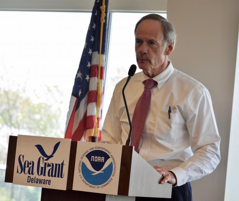 In mid-April, Sen. Tom Carper joined university representatives and others in Lewes to discuss the importance of scientific research in the face of proposed budget cuts to programs like NOAA’s National Sea Grant College Program. Now he and Sen. Chris Coons are urging national leaders to continue funding the program. MADDY LAURIA PHOTO
