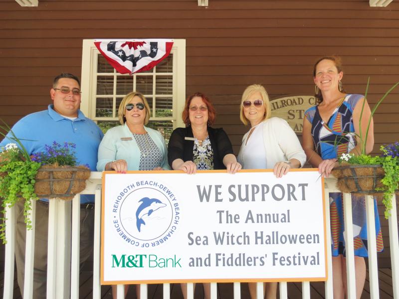 M&T Bank is a Perfect Wave Sponsor for the Sea Witch Festival. Shown are (l-r) Albert Schmidt, vice president, business banking; Mary Ann Sockriter, vice president, Rehoboth Beach manager; Eileen Courtney, assistant vice president, Rehoboth Ave. manager; Debbie Millman, assistant vice president, Lewes manager; and Meghan McCalley, finance/creative, chamber. SUBMITTED PHOTOS