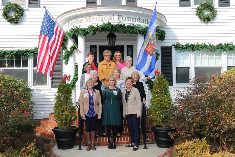 The VIA presented Beebe nurse Alison Watson, MSN, RN, CEN, CNE, with the second annual $5,000 scholarship award for registered nurses pursuing advanced education. Shown are in back (l-r) Ronnie Lutz, VIA member; Liz Zehner RN, quality outcomes, Beebe Healthcare; Laura Smith, RN, MSN, CNE, clinical educator, Beebe Healthcare; and Mary Folan, VIA member. In the middle are Kate McKenzie, VIA member; Gail Shaffer, VIA member; Elaine Ingram, Beebe Home Health nurse and Alison's mother; and Carole Suchanek, VIA member. In front are Judy L. Aliquo, president and CEO, Beebe Medical Foundation; scholarship winner Alison Watson, MSN, RN, CEN, CNE; and Rose Marie Patin, VIA president. SUBMITTED PHOTO