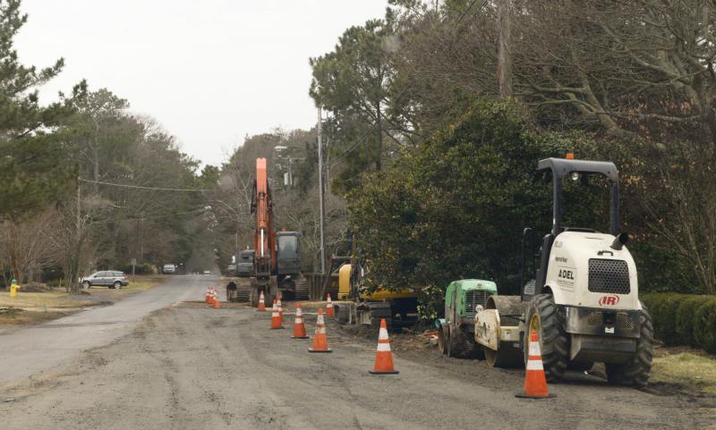 Construction on Rehoboth Beach’s ocean outfall is underway at both ends of Henlopen Avenue, with crews near Grove Park and at the intersection of Henlopen and Surf avenues. Once construction is complete, the street will be repaved; officials say any pavers or shrubbery in the city right of way will be removed to lay new stone for public parking. DENY HOWETH PHOTOS