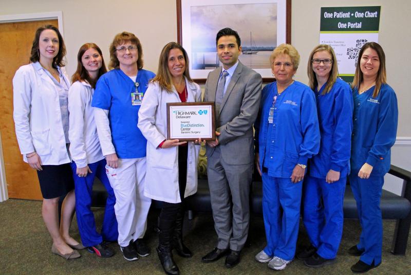 Pictured L-R: Kim Hyatt, RD, LDN, Bariatric Dietitian and Program Manager; Jessica Deoudes, MOA; Pat Mast, MA; Dr. Sandra Palavecino, Director of Nanticoke’s Medical Weight Loss Program; Dr. Tarek Waked, Bariatric Surgeon & Director of Nanticoke’s Surgical Weight Loss Program; Linda Johnson, MOA; Erin Eudy, MOA; Courtney Gordy, MA
