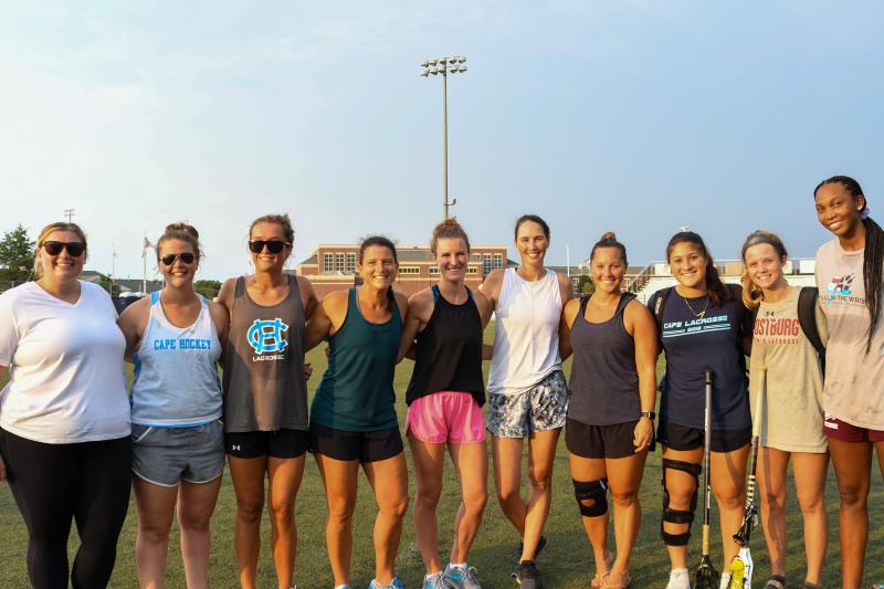 Alumni team members shown are (l-r) Gina Voss, Sam Broadhurst, Anna Frederick, Lauren Pearce Bruechner, Maura Johnson, Chrissy Coveleski, Caroline Judge, Anna Stancofski, Cammy Baldwin and Sawyer Walker.
