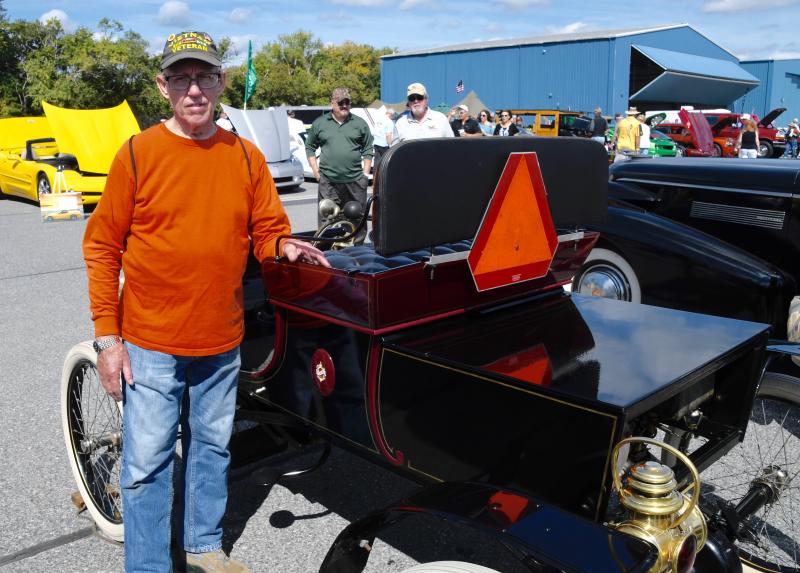 John Masters of Gumboro has one of the oldest cars on display at the car show, a 1902 Oldsmobile Runabout.
