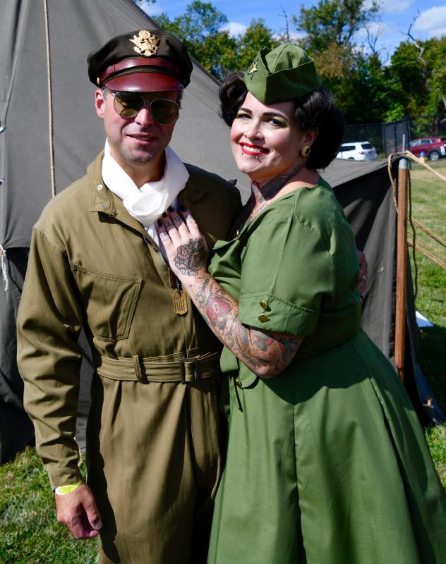 World War II re-enactors Joseph Turi, an Army Air Corps pilot, and Jennifer Combs are part of the Harbor Defenses of the Delaware Living History Association.