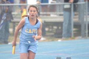 Annie Judge leads off Beacon's winning 4-by-100-meter relay team. She also led off the winning 4-by-200m relay. BY DAVE FREDERICK
