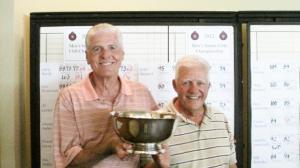 In the Men's Super Senior, Bob Minutella, left, shot two great rounds, including a first round 74, to finish with a two-day total of 157 to become the first Kings Creek Super Senior Club Champion. Gene Muse became the super senior net club by shooting a second round net 63, for a two day net total of 136. SOURCE SUBMITTED