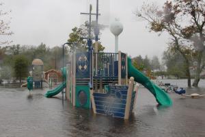 In Milton's Memorial Park, the USS Milton had no problem handling the Broadkill's flooding tide.