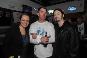Having fun at the event are (l-r) Pamela Speigel, organizing committee member; Jimmy Young; and Jake Banazak of Lower Case Blues. BY STEVEN BILLUPS