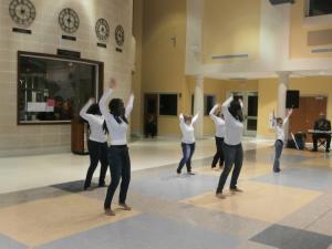 Members of the Annointed Expressions praise dance team perform at the annual Martin Luther King Jr. banquet. BY MOLLY MACMILLAN