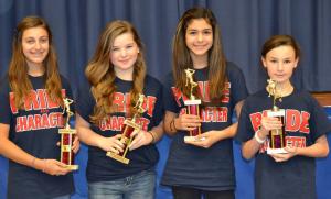 Worcester Prep Grade 7 and 8 dance awards go to (l-r) Alexandra Van Orden of Berlin, Md., most improved, Grade 8; Chandler Dennis of Millsboro, most valuable dancer, Grade 8; Sandra Karsli of Ocean City, Md., most valuable dancer, Grade 7; and Emilee Dorey of Millville, most improved, Grade 7. SOURCE SUBMITTED