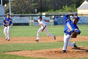 CR pitcher Aaron Briggs delivers a pitch home as a Cape runner gets a big secondary lead off second base. BY NICK ROTH
