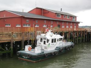 A pilot launched docked at the pilot station in downtown Astoria. The mouth of the Columbia is considered one of the most treacherous pieces of water served by pilots. It ranks right up there with the mouth of Delaware Bay. BY DENNIS FORNEY
