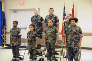 The Boot Camp graduating class are, standing in back, (l-r) PVT Robert O'Neill from Millsboro, PVT Mark Miller from Millsboro and PFC Tiffany Windsor from Laurel. In front are PVT Jaiheim Curtis from Millsboro, PVT Syrian Grant from Harbeson, PVT Dejavu Grant from Harbeson and PVT Evelyn Harbeson from Ellendale. BY STEVEN BILLUPS