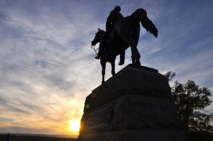 A statue of Gen. George Meade looks out over the Gettysburg Battlefield along Cemetery Ridge. Meade was commander of the Union Army. BY RON MACARTHUR