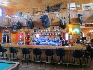 The bar at Jackson Lodge, lorded over by buffalo, moose and elk heads. Fully stocked and available all day. Orange-juice martini for breakfast? Not so much. Great people at Jackson Lodge. It's worth going out of the way for. They made us a ham and cheese and roast beef sandwich for the road.
