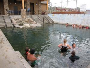 We stopped for a soak on the natural, hot, mineral springs at Saratoga. It's a cool scene. The springs are free, donations are encouraged, and people of all stripes settle into the hot water for a soak and conversation. It's all very egalitarian. But it sure sapped our energy for the afternoon. The 20 miles between Saratoga and Riverside - along Encampment River - were grinding tough miles.