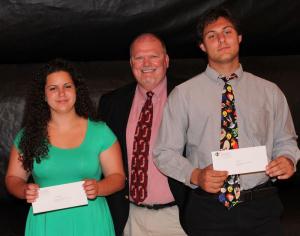 District Superintendent Dr. Allen F. Lathbury, center, presents the Sussex Tech Foundation scholarships to Erica Parkhurst of Milton and Ryan Barwick of Rehoboth. Absent from photo was third recipient Isaac Van Curen of Seaford. SOURCE SUBMITTED