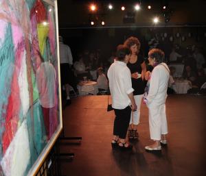 Barbara Warden of Lewes and Aina Nergaard of Lewes, one of the 20 presenting artists, chat with presenting artist Sondra Arkin of Washington, D.C.