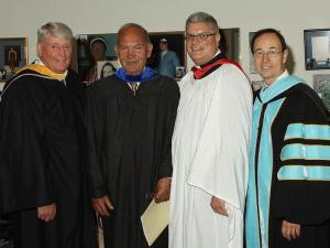 Featured speakers at the Worcester Preparatory School 2013 Commencement Exercises were (l-r) Michael E. Busch, Maryland House speaker; Charles R. Jenkins, Board of Trustees president; the Rev. Michael Moyer, St. Paul’s Episcopal Church, Berlin, Md.; and Dr. Barry W. Tull, headmaster. SOURCE SUBMITTED