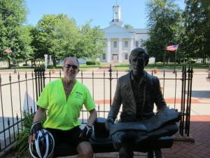 Becky grabbed this shot with me and Abe with the historic Illinois statehouse in Vandalia in the background.