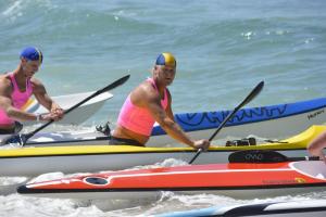 Dave Griffith, captain of the Sea Colony Beach Patrol, steadies his surf ski while waiting for the Taplin Relay to begin. Griffith and his teammates, Jordan Lingo, Logan Linden and Cody Quig placed 14th overall.