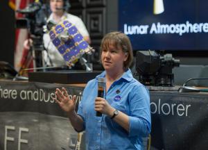 Sarah Noble, Program Scientist for the LADEE, her first mission, spoke about the science goals of the probe. "It’s sort of a great opportunity to go to someplace that’s nearby and easy to get to and we can learn about the entire solar system from just studying in our local neighborhood,” she said. "The science team is really excited." BY NASA/CARLA CIOFFI
