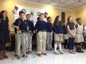 Eagle's Nest third-graders entertain the residents and staff at Harbor Healthcare in Lewes. In back are (l-r) Alexander McClain, Matthew Davis and Bella Bendistis; in front are Sarah Helou, Gavin Birl, Evan Murray, Alyssa Laabs, Gabrielle Heintz, Mariah Clark. Not shown are Adam Bailey, Carter Breasure, Zach Christopher, Christian Forman, Kylee Harrigan-Ferro, Scott Webster and Samuel Wells. SOURCE SUBMITTED