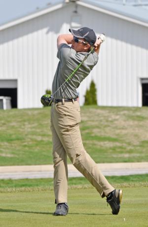 Sussex Tech's Patrick Gaskin tees off on the first hole. He shot a nine-hole round of 56. BY NICK ROTH