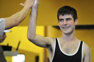 Mark Kelly, who trains at The Firm in Rehoboth Beach, is excited during his first meet. BY RON MACARTHUR
