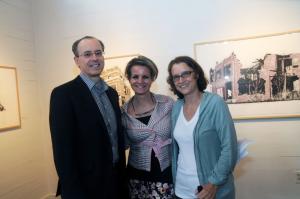 Standing in the Tubbs Gallery amidst the Drawing Detroit Exhibition are (l-r) Paolo Peghini, Anita Peghini-Raber and Katharina Billups. BY STEVEN BILLUPS