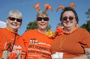 Part of team Zoom Zoom (l-r) Joann Dukes, Marty McLaren and Donna Brooks prepare for the Walk MS. BY DENY HOWETH