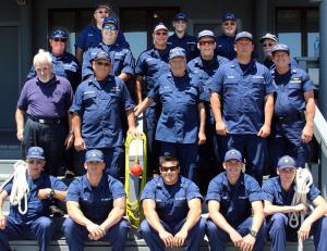 The class at the Lewes Coast Guard Station in back are (l-r) Bob Bradish, Marianne Bernardi and Marti Inteli. In third row are Leslie Hegamaster, Jamie Tourison, Len Gerhart, Fred Zikas and Denny Nield. In second row are Alan Boucher, Dave Hermansader, Angelo Caputo, BM2 Coleman and Don Gerhart. In front are Al Grimminger, FN Sosa, BM2 Thurman, BM3 Strack and FN McIntrye. COURTESY BILL JACKSON