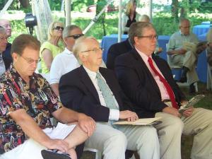 Henlopen Acres Mayor David Hill, center, attends the Rehoboth Art League's 75th anniversary celebration in June 2013, flanked by then-Lewes Mayor Jim Ford, left, and Rehoboth Beach Mayor Sam Cooper. Hill, who passed away June 5, had opened dialogue with the art league after years of frosty relations. BY RYAN MAVITY