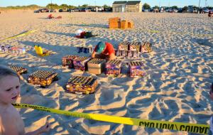 Although illegal, a large fireworks show is getting set up July 5 on Lewes public beach. BY RON MACARTHUR