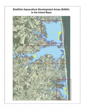 This map shows Shellfish Aquaculture Development Areas in the Rehoboth Bay, Indian River Inlet Bay and Little Assawoman Bay. The areas designated on these maps as “closed to shellfishing” are a combination of the prohibited and seasonally approved shellfishing waters. For the purposes of siting the SADA, the prohibited and seasonally approved shellfishing areas were combined because the goal was to locate shellfish aquaculture leases only in waters that are open year-round to shellfish harvest. SOURCE DNREC FISH AND WILDLIFE