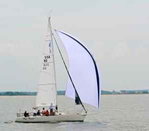 With its spinnaker out, Max Power is usually hard to catch. The Cape May boat won its class in this year's race across Delaware Bay from Lewes to Cape May, N.J. BY RON MACARTHUR