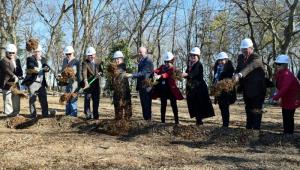 Breaking ground at Delaware Botanic Gardens at Pepper Creek are (l-r) Longwood Foundation President Thère du Pont, Speaker of the House Rep. Pete Schwartzkopf, Dennis Forney of the Sussex County Land Trust, Sussex County Councilman Rob Arlett, DBG Vice President Ray Sander, Gov. Jack Markell, DBG Executive Director Sheryl Swed, DBG board member Carla Markell, DBG President Sue Ryan, DBG board member David Green and DBG board member Diane Maddex.
